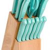 Oster Evansville 14 Piece Cutlery Set, Stainless Steel with Turquoise Handles -