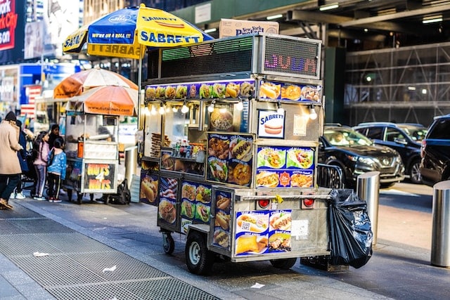 Food truck with hot dogs in Queens.
